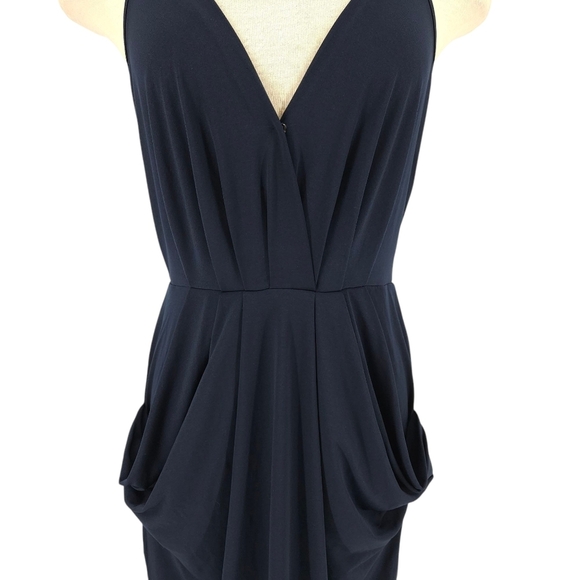 BCBGeneration Midi Dress Navy Sleeveless Keyhole Back Drape Pockets Medium - Picture 4 of 10